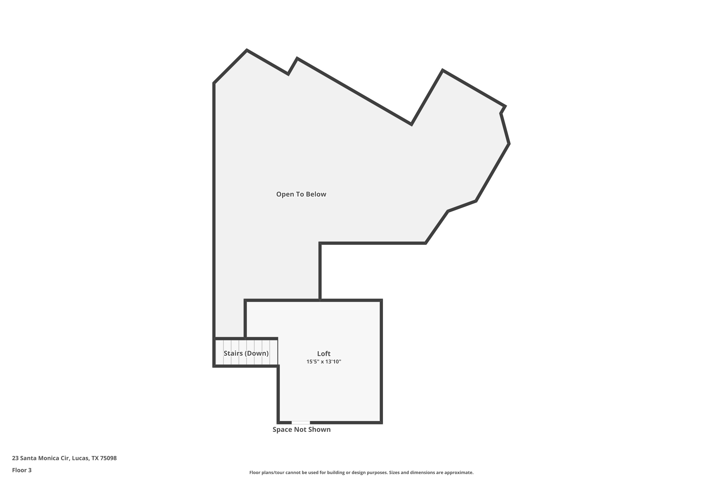 Third floor plan showing the loft above the great room, currently used as a seventh bedroom.